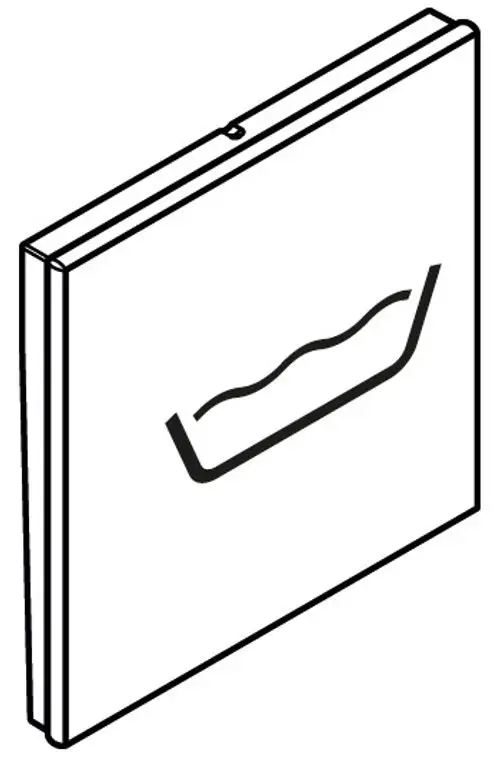 Weißes, schlankes Produkt von Hansgrohe mit stilisiertem Wannen-Symbol, das für RainSelect Chrom vorgesehen ist. Minimalistisches Design, geeignet für Sanitärinstallationen.